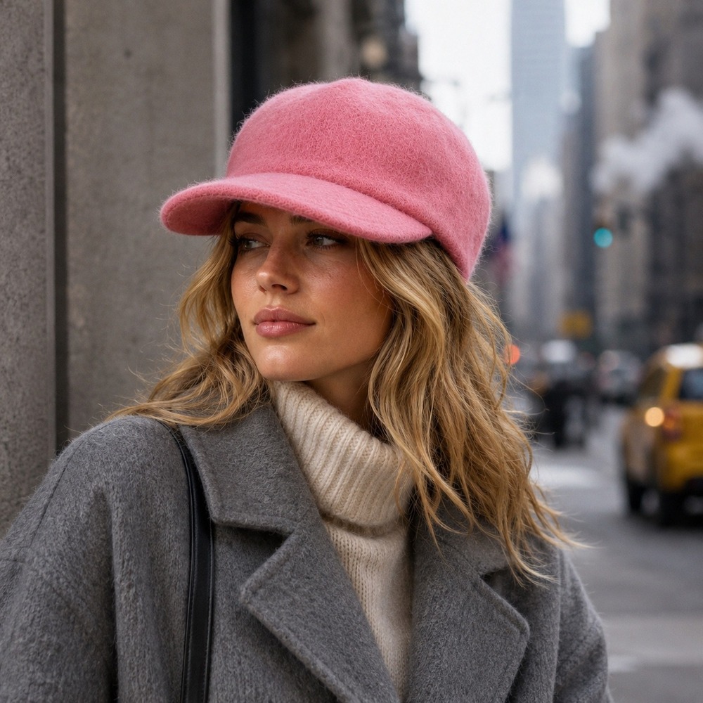 Betmar New York Pink Angora Blend Fuzzy Baseball Cap Hat Style P649